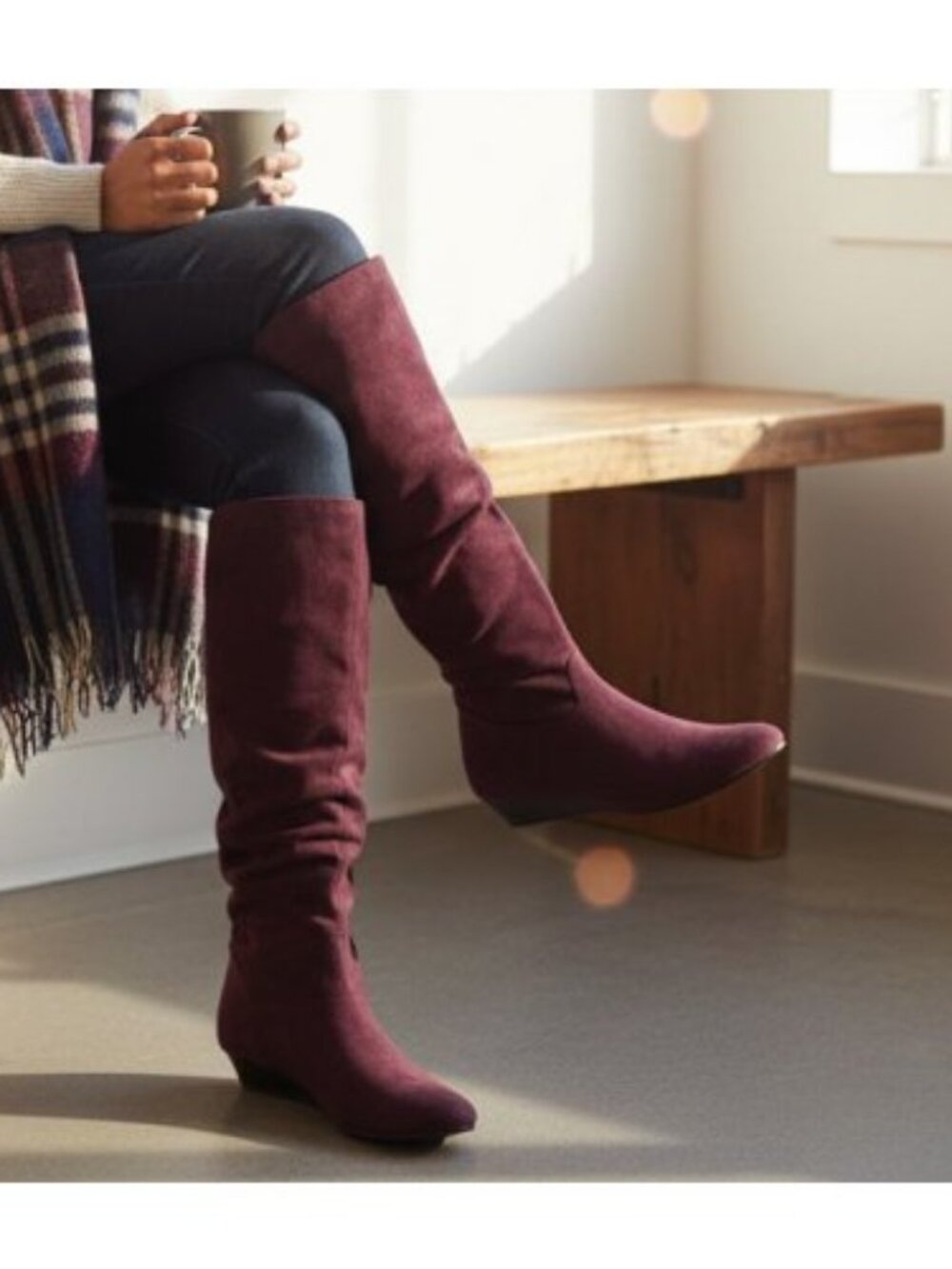 A.N.A. Purple Faux Suede Wedge Slouch Boots Ladies Size 8.5